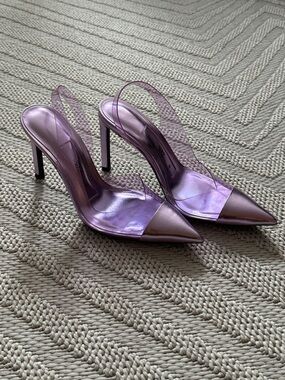 Zara Metallic Lilac Pointed-Toe Slingback Heels (Size 37)